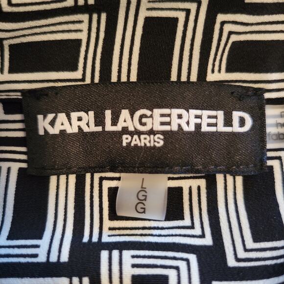 KARL LAGERFELD PARIS Women's Monogram Printed Utility Button Down Shirt Large - Picture 2 of 12